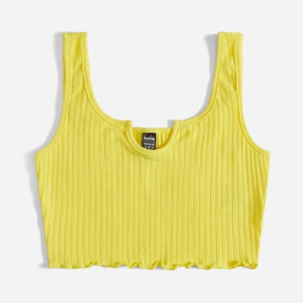 SHEIN Yellow Notched Neck Rib-Knit Crop Tank Top